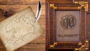 A picture frame and an old map on top of a table.