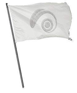 A white flag with an image of a snail on it.