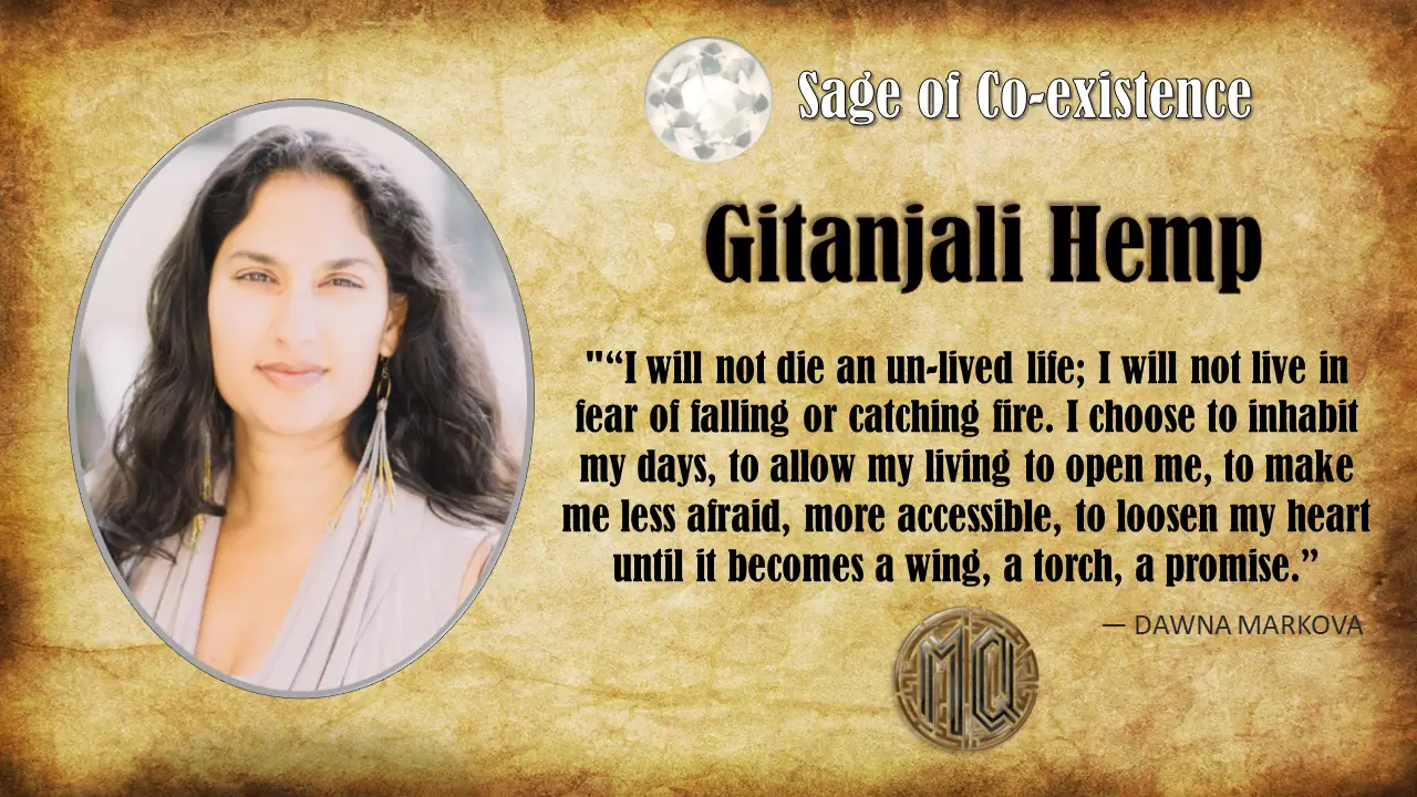 A picture of gitanjali holding the name of her life.